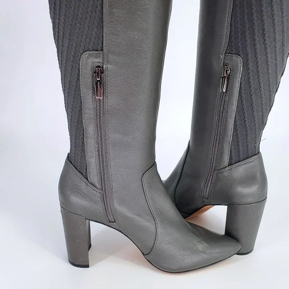 $240 Vince Camuto Majestie Over The Knee Boots Leather Knit Gray 9M Minimalist - Picture 3 of 13